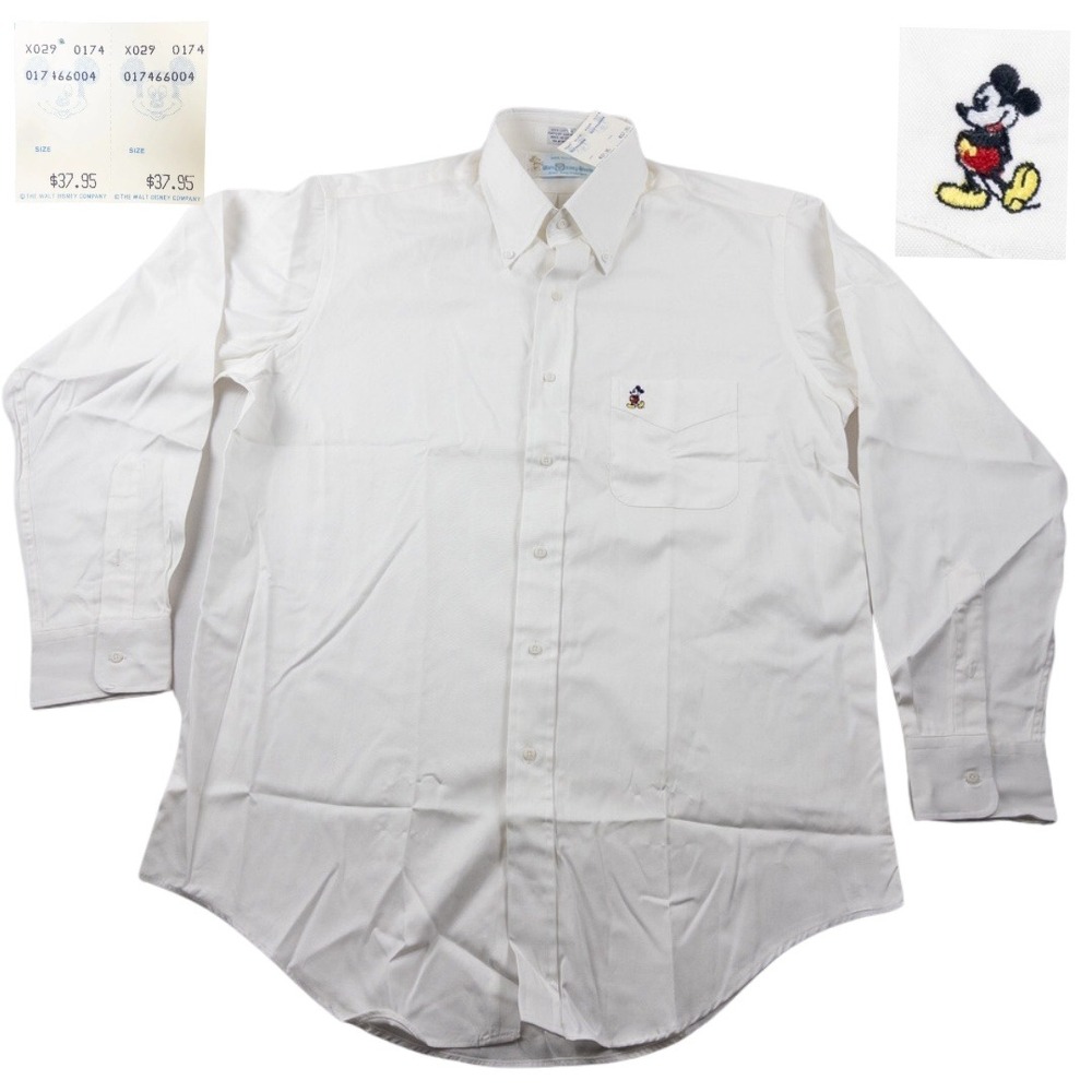 Vintage 80s Walt Disney World Button Shirt Mens Large White Mickey Mouse USA